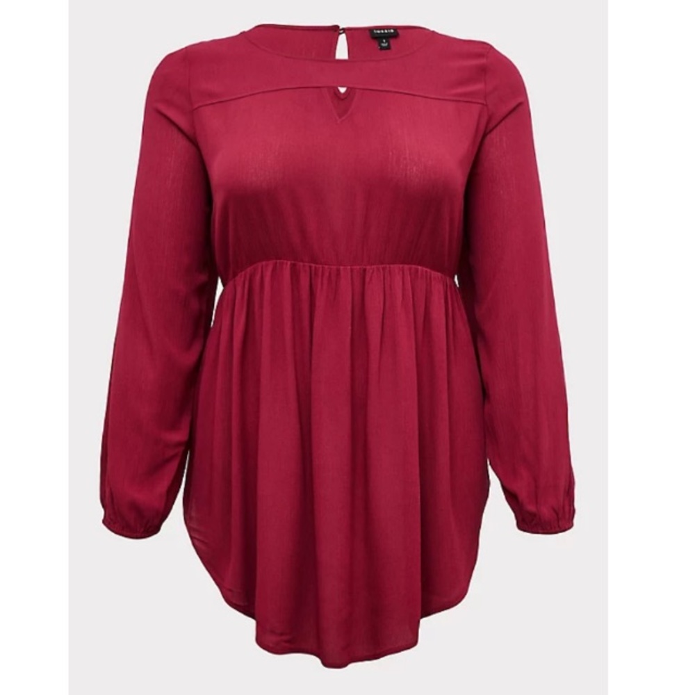 TORRID RED WINE GAUZE BABYDOLL TUNIC TOP - Picture 5 of 7